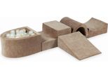Parco Giochi In Schiuma Con Ponte E Piscina Micro Velvet Soft Dark Beige + 100 Palline: Trasparente, Bianco, Madreperla, Oro Chiaro, Opalescente