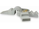 Parco Giochi In Schiuma Con Vasca Rotonda 90X30 Grigio Chiaro + 5 Elementi + 200 Palline: Bianco, Grigio, Beige