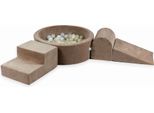 Parco Giochi In Schiuma Con Vasca Rotonda 90X30 Velvet Soft Dark Beige + 200 Palline: Trasparenti, Bianche, Madreperla, Oro Chiaro, Opalescenti