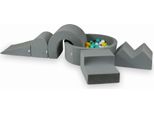 Parco Giochi In Schiuma Con Vasca Rotonda 90X30 Grigio + 5 Elementi + 200 Palline: Bianco, Grigio, Giallo, Menta, Turchese