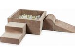 Parco Giochi In Schiuma Con Vasca Quadrata 90X90X40 Velvet Soft Dark Beige + 400 Palline: Trasparenti, Bianche, Madreperla, Oro Chiaro, Opalescenti