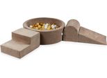 Parco Giochi In Schiuma Con Vasca Rotonda 90X30 Velvet Soft Dark Beige + 200 Palline: Trasparenti, Bianche, Beige, Oro