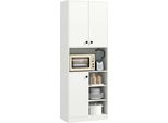 Armadio Da Cucina Costway 166Cm, Mobile Buffet A 3 Ante E Ripiani Aperti, Mobile Da Cucina Alto Con Piano Di Lavoro, Mobile Contenitore Bianco