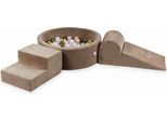 Parco Giochi In Schiuma Con Vasca Rotonda 90X30 Velvet Soft Dark Beige + 200 Palline: Bianco, Rosa Chiaro, Beige, Oro Antico