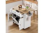 Carrello Di Servizio Flieks Con Piano Di Lavoro Pieghevole, Carrello Da Cucina A Isola Con Scomparto E Cassetti, Carrello Da Pranzo Mobile, 112X44,6-74,6X94,2Cm, Bianco