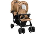 Vidaxl Passeggino Gemellare Tandem Taupe Acciaio