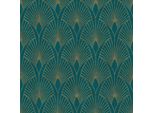 Carta Da Parati In Lana Ornamentale Profhome 374275-GU Leggermente Goffrata Lucida Blu Oro Verde 5,33 M2