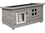 Pawhut Casa Per Gatti Rifugio Per Gatti Con Tetto In Asfalto Grotta Per Gatti Piccola Casa Per Animali Con Finestra Per Gatti Cani All'aperto Invernale In Legno Di Abete Grigio Nero 87 X 52 X 44 Cm