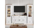 Sweiko Set Soggiorno Combo, Due Vetrine Moderne A Led Bianco Opaco, Una Credenza Moderna Bianca Sala Da Pranzo Credenza Multifunzionale In Legno Soggiorno Sala Da Pranzo Credenza Bianca Sala Da Pranzo Con Decorazione