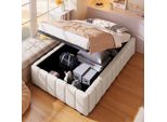Letto Imbottito, 90 X 200 Cm, Supporto Idraulico, Senza Testata, Senza Materasso, Beige