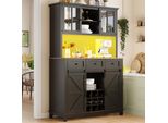Armadio Da Cucina Sweiko (105×38,4×180 Cm), Mobile Alto Da Cucina A Buffet, Vetrina, Mobile Buffet Con Ripiani Regolabili, Credenza Con Illuminazione A Led, Colori Luce Variabili, Nero