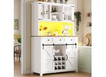 Armadio Da Cucina Sweiko (105×38,4×180 Cm), Mobile Alto Da Cucina A Buffet, Vetrina, Mobile A Buffet Con Ripiani Regolabili, Credenza Con Illuminazione Led, Colori Di Luce Variabili, Bianco