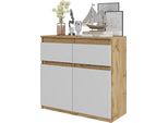 Furnica - Noah - Cassettiera / Credenza Con 2 Cassetti E 2 Ante - Rovere Wotan / Bianco Opaco H75Cm L80Cm P35Cm