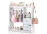 Armadio Per Bambini Costway 81X38X107 Cm Con Specchio, Armadio Per Bambini Con Appendiabiti, 2 Cassetti In Tessuto E Ganci, Armadio Per Bambini In Legno, Bianco