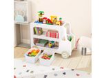 Costway 73X42X56 Cm Scaffale Per Bambini, Scaffale Per Giocattoli A Forma Di Auto Con 2 Ripiani E 2 Scatole Portaoggetti, Scaffale Per Camera Dei Bambini Scaffale Per Bambini