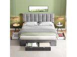 Letto Imbottito Merax 160X200Cm Con 4 Cassetti E Rete A Doghe, Letto Matrimoniale In Velluto Con Testiera Imbottita, Letto Contenitore, Letto Funzionale, Grigio