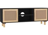 Mobile Tv Nero 105X30X40 Cm In Legno Massiccio Di Pino Naturale Rattan