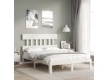 The Living Store Letto In Legno Massiccio Con Testiera Bianco 120X200 Cm