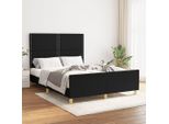 The Living Store Struttura Letto Con Testiera Nera 140X200 Cm In Tessuto