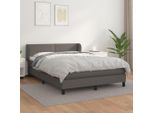 The Living Store Letto A Molle Con Materasso Grigio 140X200 Cm In Pelle Finta