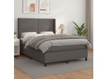 The Living Store Letto A Molle Con Materasso Grigio 140X200 Cm In Pelle Finta