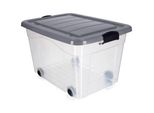 Contenitore In Plastica Kadax Con Rotelle, Box Di Stoccaggio, Box Di Stoccaggio Con Coperchio Grigio, 60L