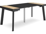 Consolle Allungabile, 180X90X73Cm, Per 8 Persone, Gambe In Legno, Rovere E Nero