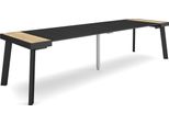 Consolle Allungabile, 302X90X73Cm, Per 14 Persone, Gambe In Legno, Rovere E Nero