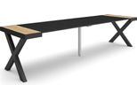 Consolle Allungabile, 302X90X73Cm, Per 14 Persone, Gambe In Legno, Rovere E Nero