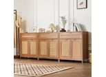 Vevor Mobile In Rattan Cassettiera In Rattan 3 Pz. Mobile Contenitore Con 6 Ante Magnetiche, Credenza Buffet Con Ripiani Regolabili