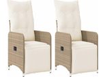 Vidaxl Poltrona Da Giardino Con Cuscino 2 Pz. Regolabile In Poly Rattan Beige