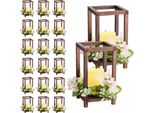 Succebuy Set Di 20 Lanterne In Legno Con Portacandele, Candele Led Senza Fiamma E Corone Di Fiori Di Champagne Per Matrimoni, Feste E Decorazioni Rustiche, Marrone