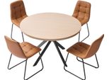 Succebuy Set Per Sala Da Pranzo Con Tavolo Rotondo E Quattro Sedie Imbottite Di Colore Arancione (Portata Fino A 149,7 Kg), Tavolo Da Cucina Idrorepellente In Look Legno Per Piccoli Ambienti Eda Pranzo