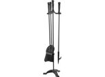 Succebuy Set Di 4 Pezzi Per Caminetto In Ferro Battuto, Incluso Supporto, Pala, Spazzola E Attizzatoio, Accessori Per Caminetti Da Interno Ed Esterno, Nero