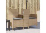 Vidaxl Divano Da Giardino A 2 Posti Con Tavolo E Cuscini Beige Poly Rattan