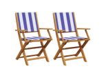 Vidaxl Sedie Da Giardino 2 Pz. Legno Massiccio Di Acacia E Tessuto Blu E Bianco