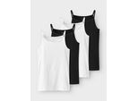 Unterhemd Name It "Nkfstrap Top 4P Black White Solid Noos", MäDchen, Gr. 86, 4 Stk., N-Gr, Schwarz, Jersey, Obermaterial: 95% Baumwolle, 5% Elasthan, Unifarben, Normal, Rundhals, Unterhemden Unterhemd