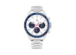 Multifunktionsuhr Tommy Hilfiger "Clark", Edelstahlfarben, Weiß, Armbanduhren, Herren, Quarzuhr, Armbanduhr, Herrenuhr, Edelstahlarmband, Analog
