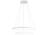 Krizia - Lampada A Sospensione Led Doppia 88W Dimmerabile - 6300Lm, Luce Calda 3000K, Anelli Bianchi Opachi, Diffusore Opale, IP20, D. 60+80 Cm