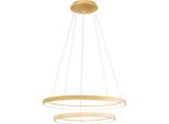 Krizia - Lampada A Sospensione Led Doppia 88W Dimmerabile - 6300Lm, Luce Calda 3000K, Anelli Oro Spazzolato, Diffusore Opale, IP20, D. 60+80 Cm