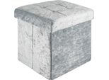 Intirilife Sgabello Pieghevole 30X30X30 Cm In Velluto Blu-Grigio - Cubo Di Seduta Con Vano Portaoggetti E Coperchio Con Rivestimento In Velluto - Cubo Di Seduta Poggiapiedi Scatola Portaoggetti Panca A Cassapanca