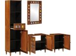 Vidaxl Set Di Mobili Da Bagno Con Ripiano 4 Pezzi In Legno Massiccio Di Noce Mango