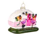 Brubaker Caravan Rosa Con Luci E Fenicotteri - Guaina Natalizia In Vetro Dipinta A Mano - Guaina Per Albero Da 10 Cm Con Decorazione Natalizia