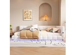 Letto Imbottito Flieks 140X200Cm Con Usb, Divano Letto Con Rete A Doghe, Letto Da Giorno Per Giovani Con Led, Letto Per Ospiti Divano Letto Matrimoniale, Velluto, Bianco