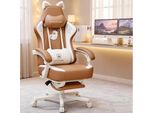 Gtplayer Sedia Da Gioco Carina, Sedia Da Gioco, Sedia Da Ufficio Ergonomica Sedia Da Gioco Con Orecchie Di Gatto, Schiuma Di Memoria E Poggiapiedi, 150 Kg In Pelle Finta