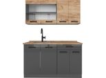 Vicco Cucina Monoblocco R-Line, 140 Cm Mobili Bicolore, Pt Rovere, Quercia Dorata/Antracite/Antracite