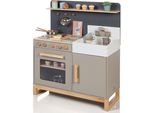 SpielküChe Musterkind "Linum, Warmgrau/Natur", Beige (Natur, Grau), SpielküChen, Kinderb:76Cm H:90Cm T:36Cm, Holz, B:76Cm H:90Cm T:36Cm