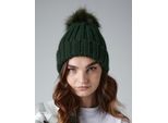 Beechfield B413 | Verbier Fur Pom Pom Chunky Beanie - Colore: Dark Olive - Taglia: One Size
