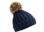 Beechfield B412A | Beanie Per Neonati In Pelliccia Pop Pom Chunky - Colore: Navy - Taglia: Unica