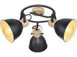 Globo Lighting Faretto Metallo Nero, Metallo Effetto Legno, Marrone, ø: 250Mm, H: 215Mm, Escl. 3X E27 40W 230V